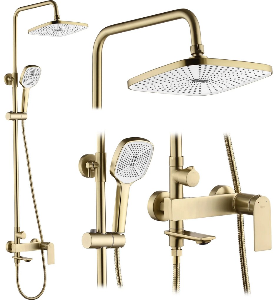 Rea Storm, sprchová súprava s vaňovou výlevkou, ručnou a hlavovou sprchou, zlatá matná, REA-P9536
