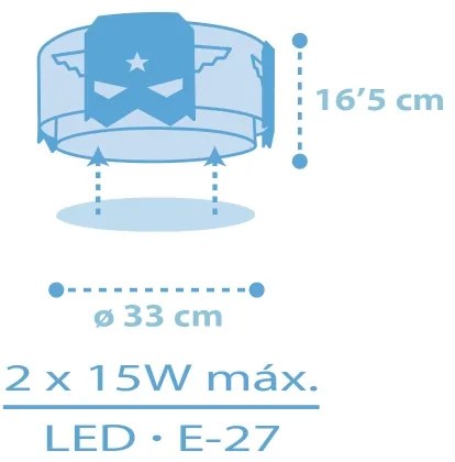 Dalber 61816 - Detské stropné svietidlo MODRÁ HERO 2xE27/15W/230V