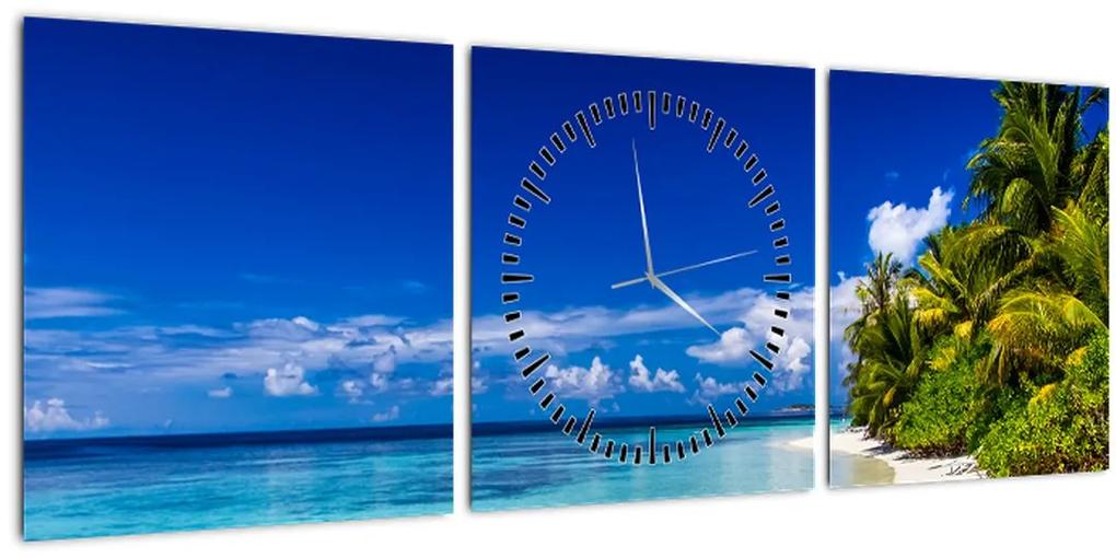 Obraz tropickej pláže (s hodinami) (90x30 cm)