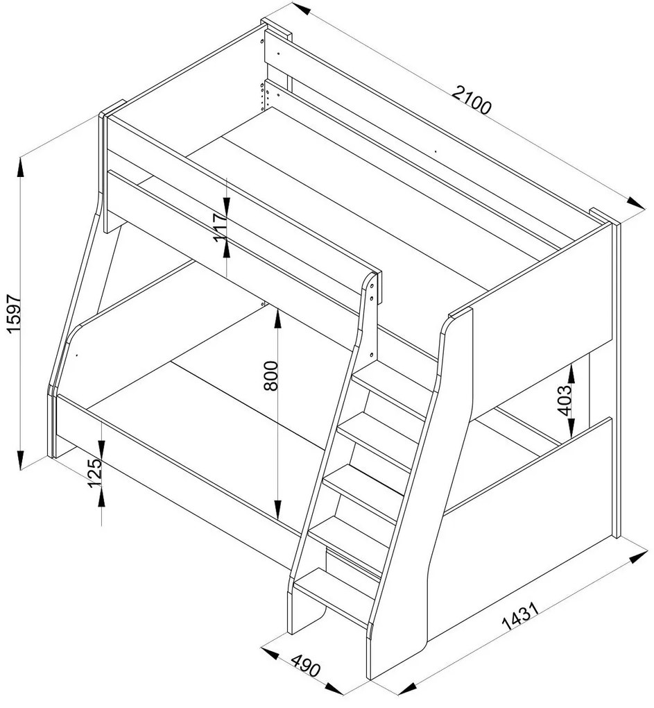 Poschodová posteľ 120x200 so schodíkmi Brian - dub/biela