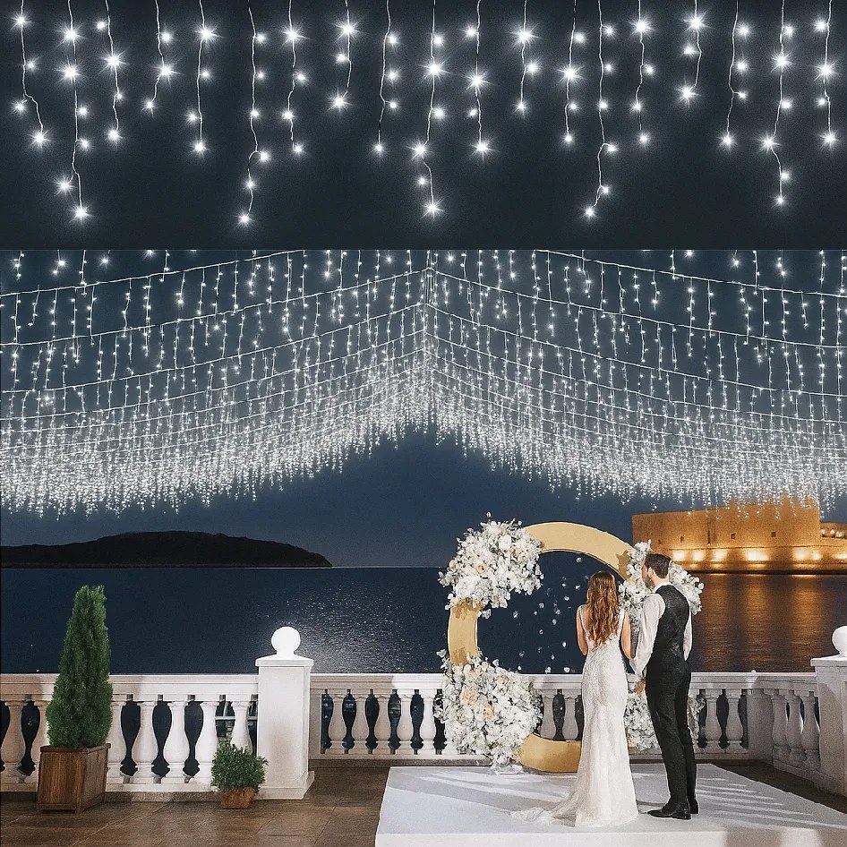 Vianočné svetielka LED záclona FLASH studená biela 1000 LED