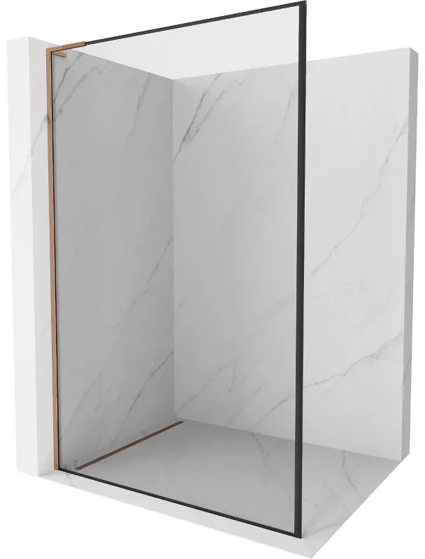 Mexen Kioto L, sprchová zástena Walk-In 110 x 200 cm, 8mm číre sklo čierny vzor, ružové zlato profil, 800-110-103-60-70
