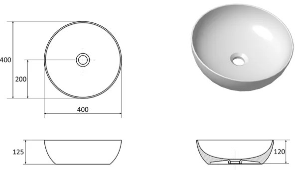 Ravak XJX01140003 - Umývadlo na dosku UNI SLIM, Ø 40 cm, keramika/biela