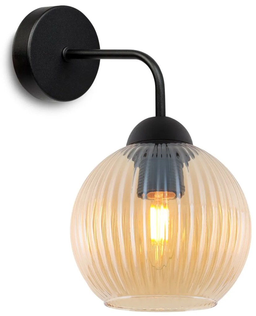 Nástenné svietidlo Riffle Round, 1x medové sklenené tienidlo