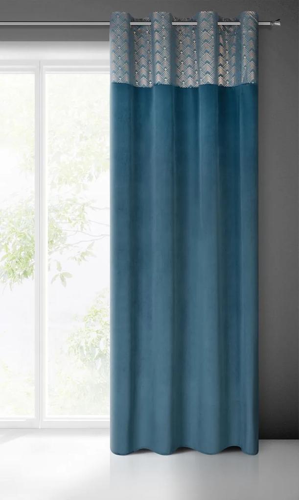 Dekorstudio Zamatový záves ELEN s elegantnou potlačou v modrej farbe
