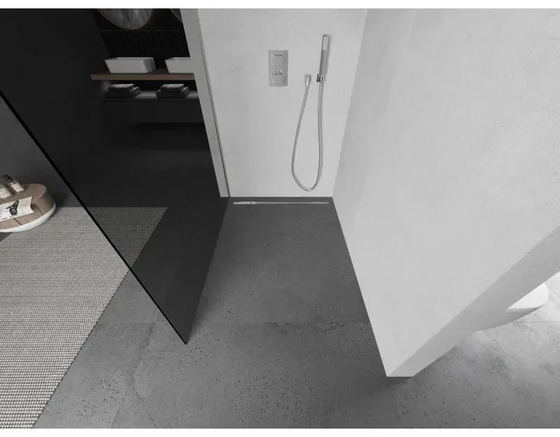 Mexen Kioto, sprchová zástena Walk-In 120 x 200 cm, 8mm šedé sklo, brúsená oceľ profil, 800-120-101-97-40