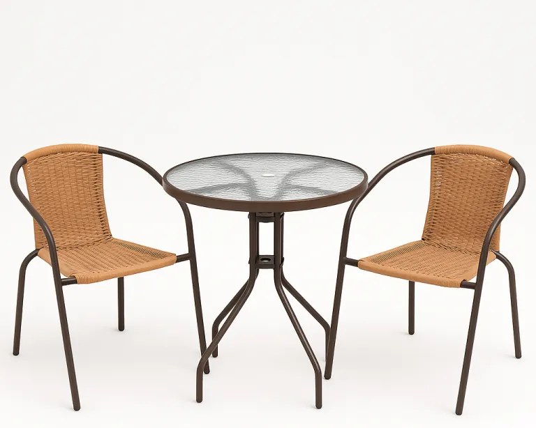 Záhradný balkónový set, polyratan, 2 stoličky + sklenený stô