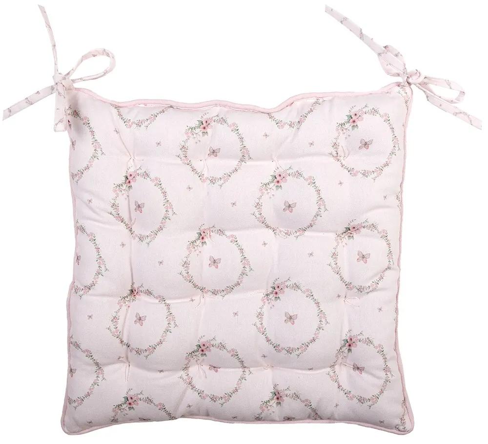 Ružový bavlnený sedák s výplňou s králikom Floral Easter Bunny - 40*40*4 cm