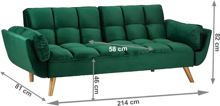 Rozkládací pohovka, smaragdový samet / buk, KAPRERA 0000236598 Tempo Kondela