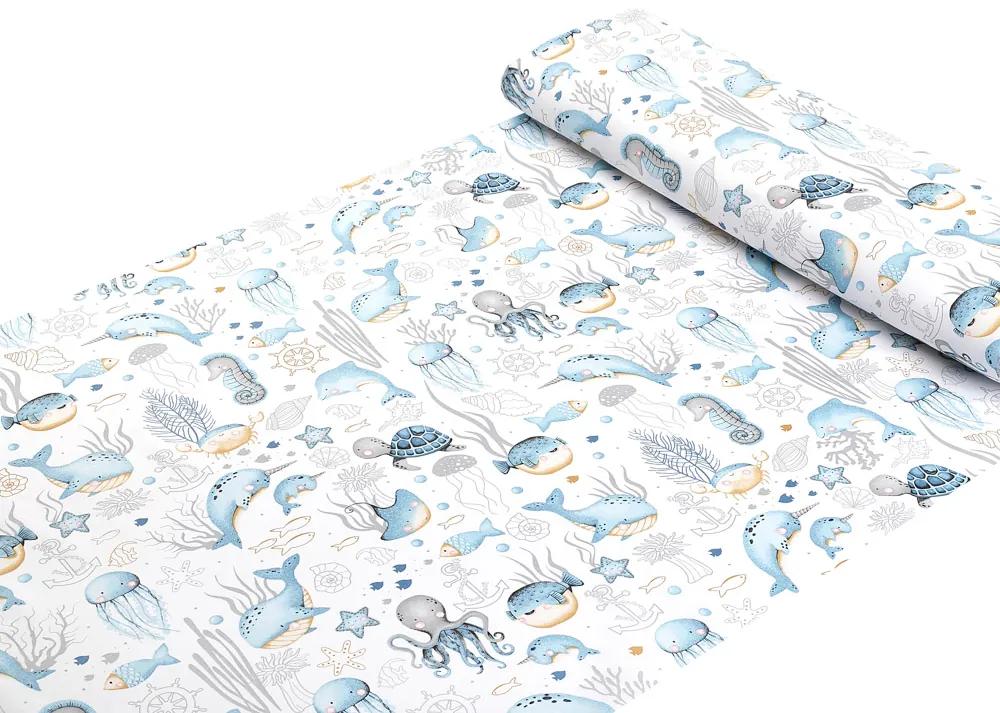 Biante Detské bavlnené posteľné obliečky do postieľky Sandra SA-442 Morský svet modrý na bielom Do postieľky 90x140 a 50x70 cm
