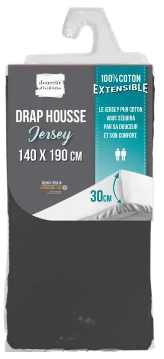 Antracitová napínacia plachta jersey 140x190 cm Jersy – douceur d'intérieur
