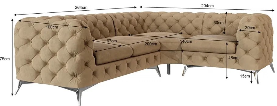 Svetlohnedá zamatová rohová pohovka (pravý roh/do L) Chelsea – Ropez