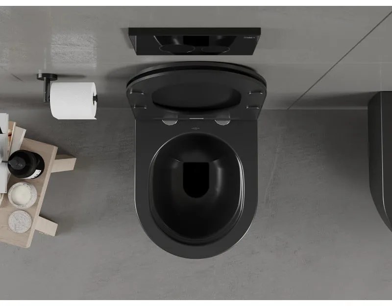 Mexen Carmen závesné wc Rimless s toaletným Slim sedátkom z duroplastu, čierna matná - 30881085