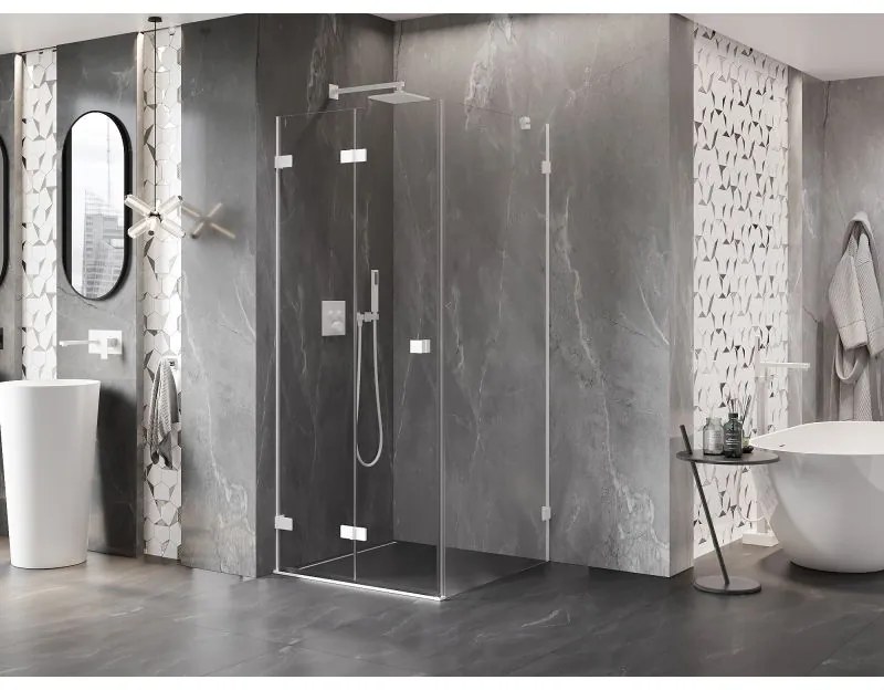 Mexen Lunar-F, 1-krídlový sprchový kút so skladacími dverami, ľavý, 70 x 70 cm, 8mm číre sklo, biely profil, 836-070-070-20-00-L