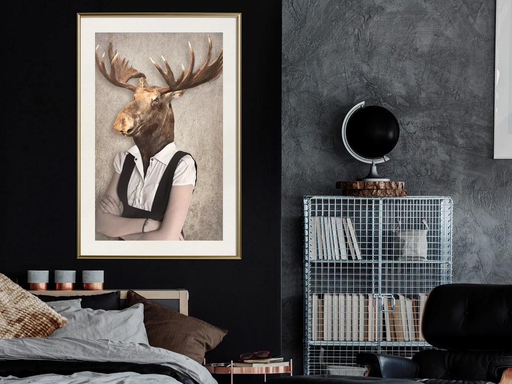 Artgeist Plagát - Brainy Moose [Poster] Veľkosť: 20x30, Verzia: Zlatý rám s passe-partout