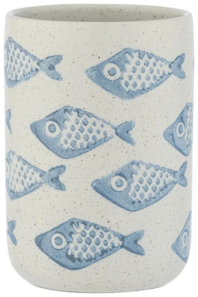 Modro-biely keramický téglik na kefky Wenko Aquamarin