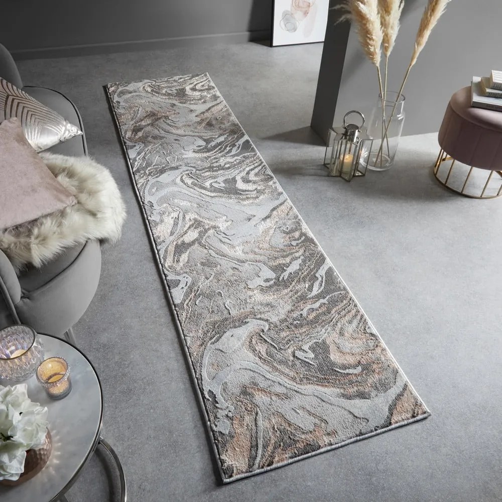 Sivo-béžový behúň 80x300 cm Marbled – Flair Rugs