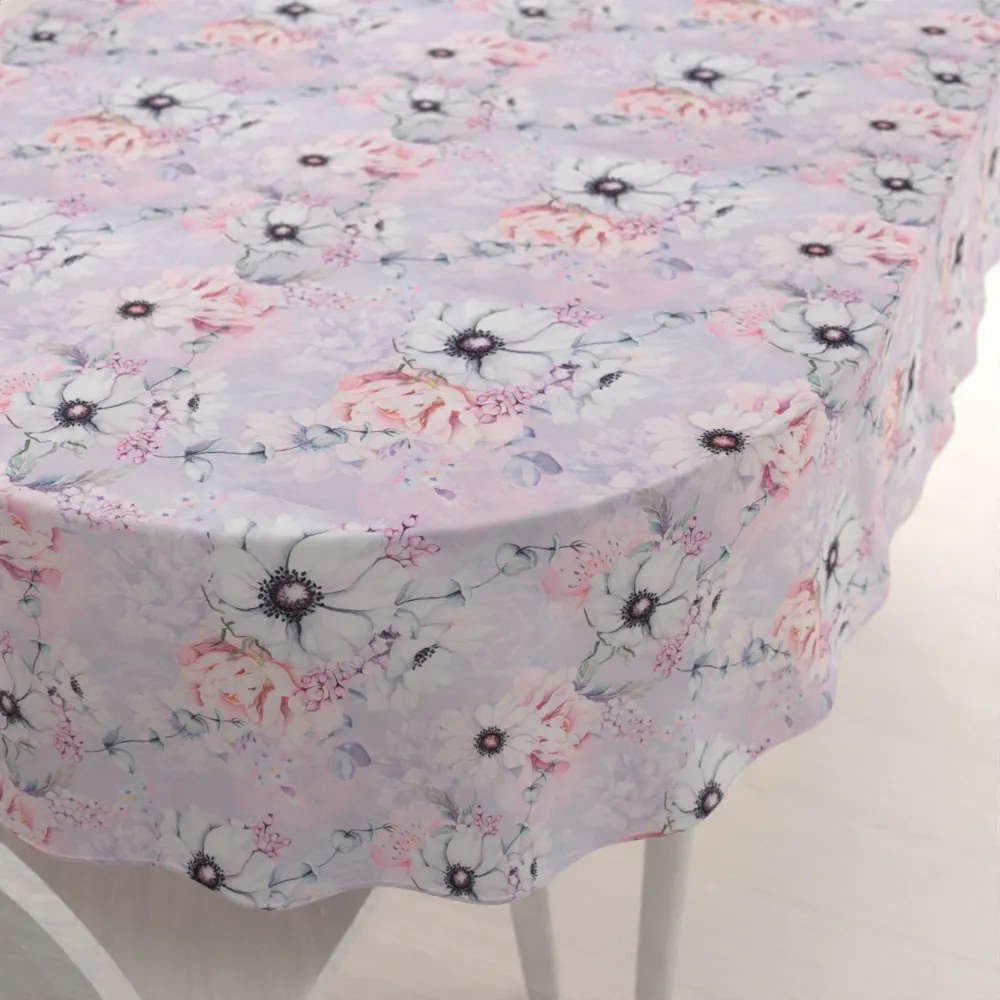 Biante Dekoračný oválny obrus PML-068 Ružové kvety na sivofialovom 140x220 cm