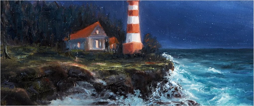 Obraz - Maják na brehu oceánu, aquarel (120x50 cm)