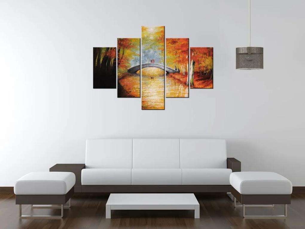 Gario Ručne maľovaný obraz Po jesennom moste - 5 dielny Rozmery: 100 x 70 cm