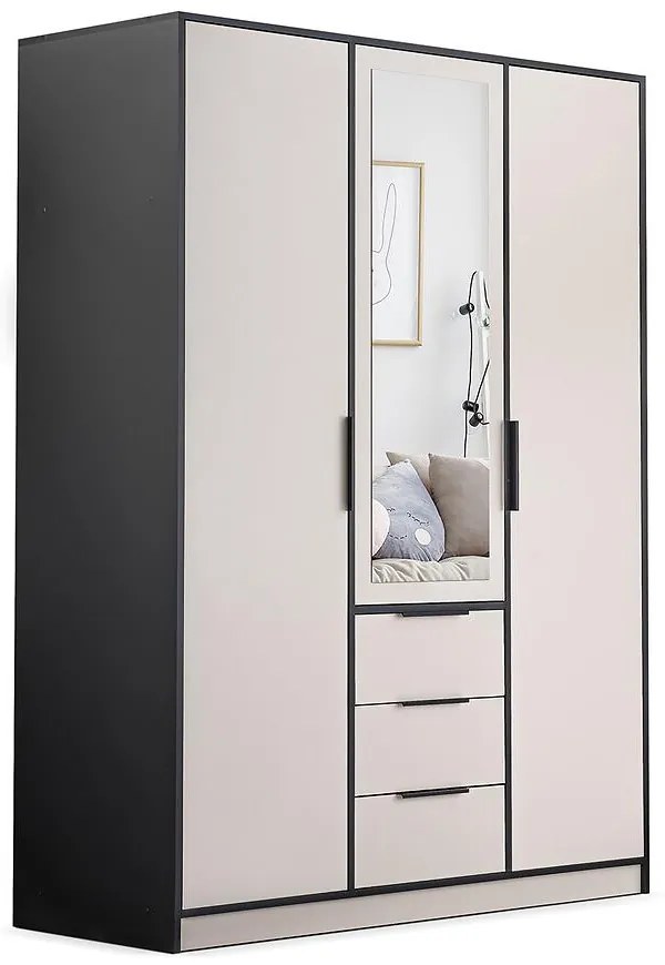 Skriňa Duarte D3 Kašmír / Čierna /Zrkadlo