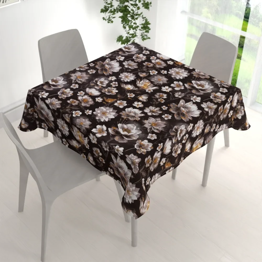 Biante Bavlnený štvorcový obrus Sandra SA-625 Magické lekná na temne hnedom 60x60 cm