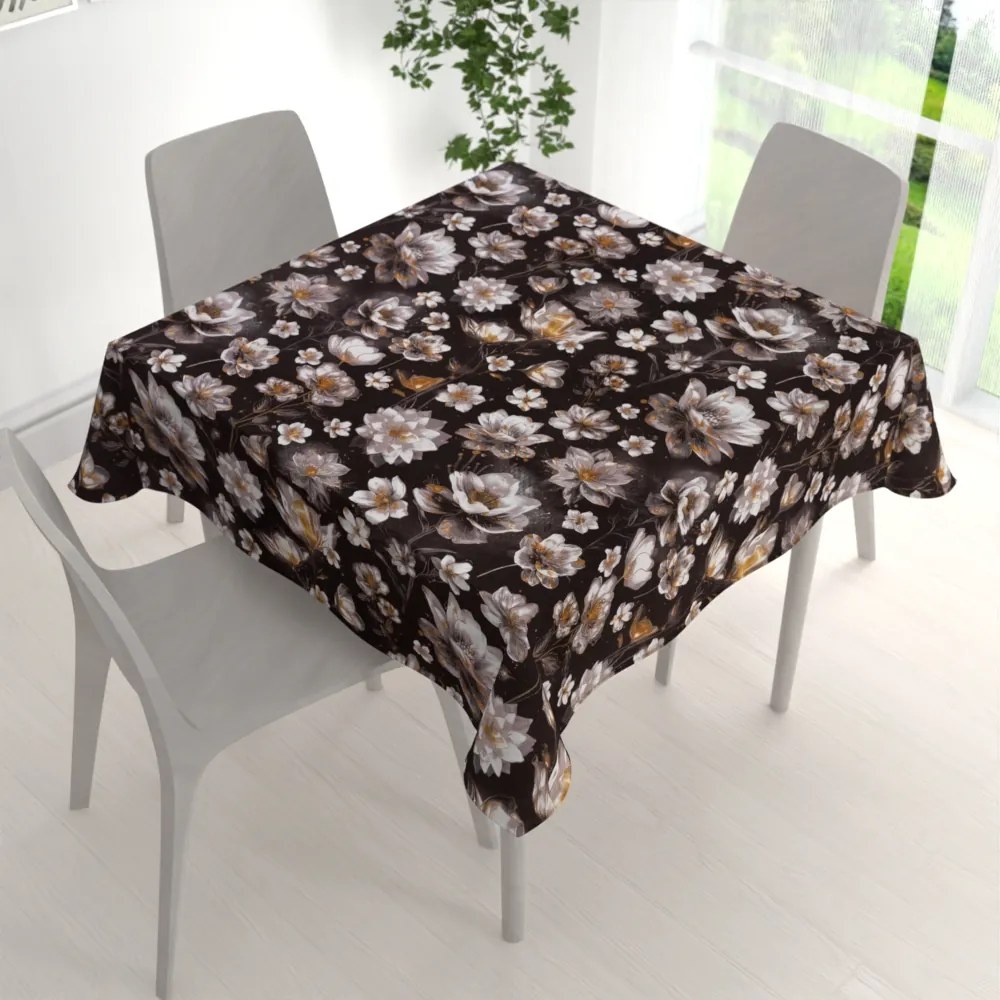 Biante Bavlnený štvorcový obrus Sandra SA-625 Magické lekná na temne hnedom 80x80 cm