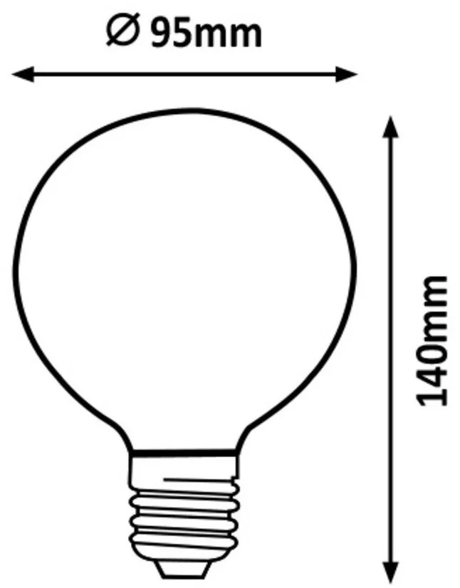 Rabalux Dekoratívna LED filament žiarovka s točeným vláknom, jantárová, E27, G95, 4W, 350lm, 2200K, 20000h.