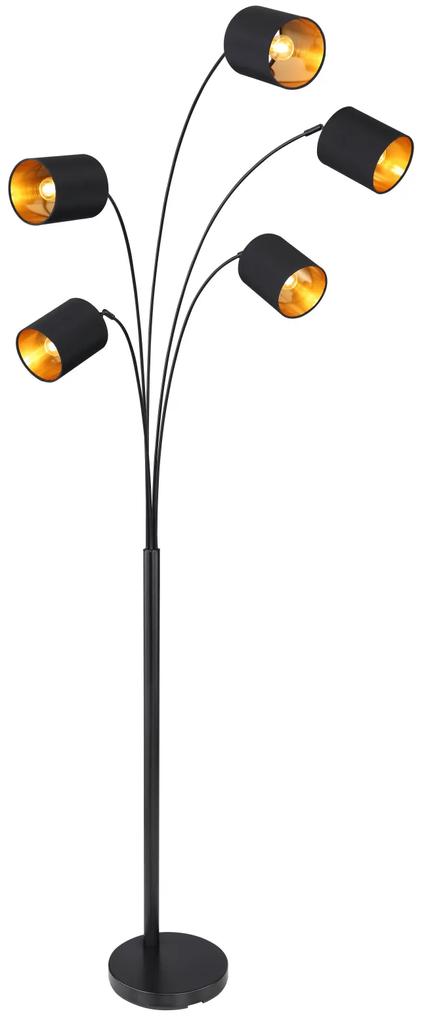 GLOBO Dizajnová stojacia lampa KADDY, 5xE14, 40W, čierna a zlatá