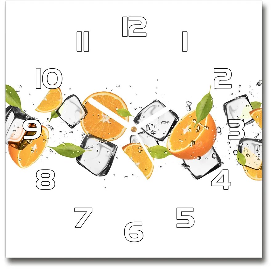 Sklenené hodiny štvorec Pomaranče s ľadom pl_zsk_30x30_f_50150012