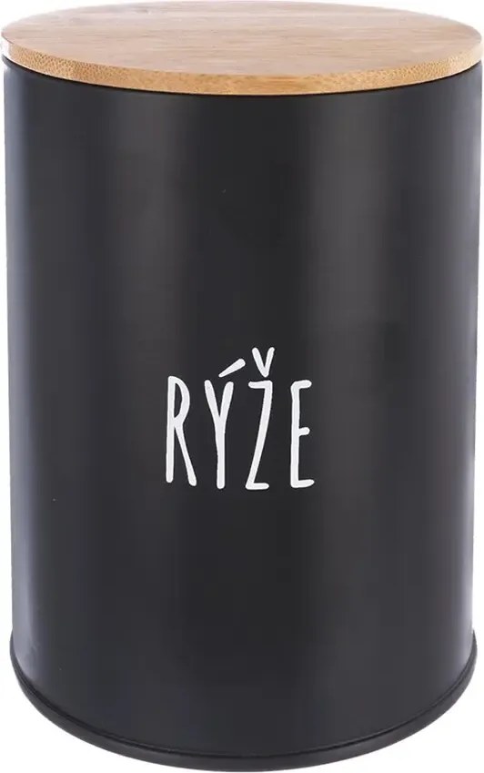 Orion Dóza na potraviny, plechová, čierna, s bambusovým vekom, 1,3l, RYŽA