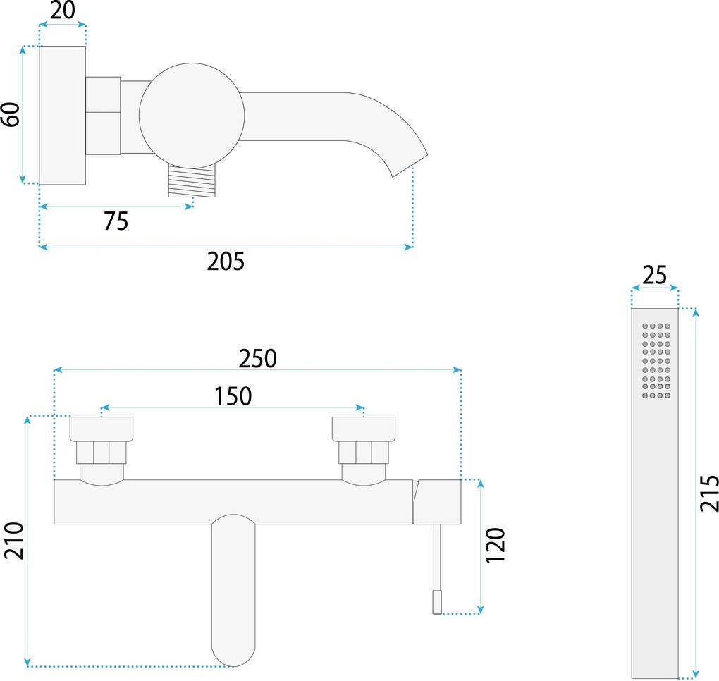 Rea Lungo Diamond, vaňová batéria s ručnou sprchovou súpravou, chrómová, REA-B6447