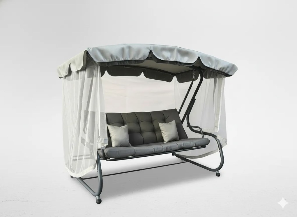 CH ZÁHRADNÁ HOJDAČKA S MOSKYTIÉROU 220 x 130 x 175 CM ŠEDÁ S FUNKCIOU LEŽANÍKA