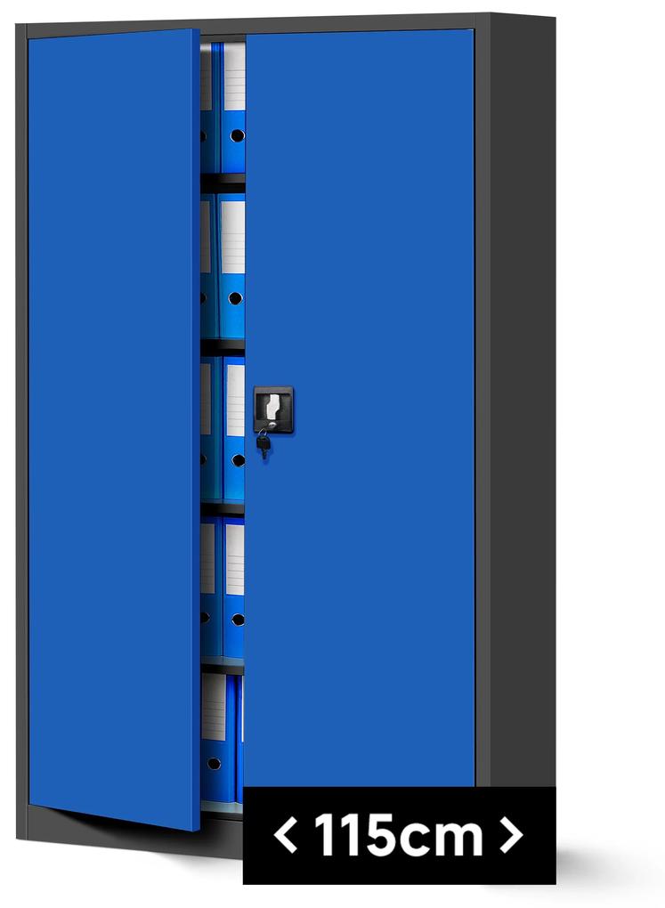 Kovová spisová skriňa JAN II, 1150 x 1850 x 400 mm, antracitovo-modrá