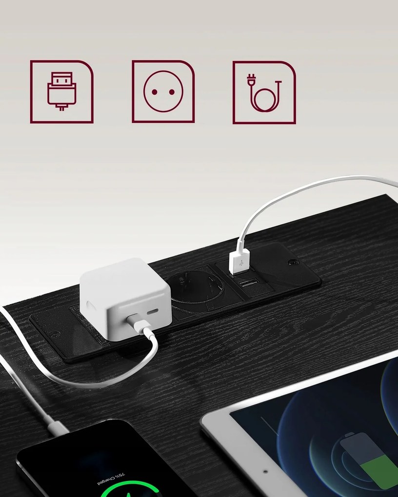 Súprava 2 ks nočných stolíkov Vasagle Girgo so zásuvkou a USB portmi čierna