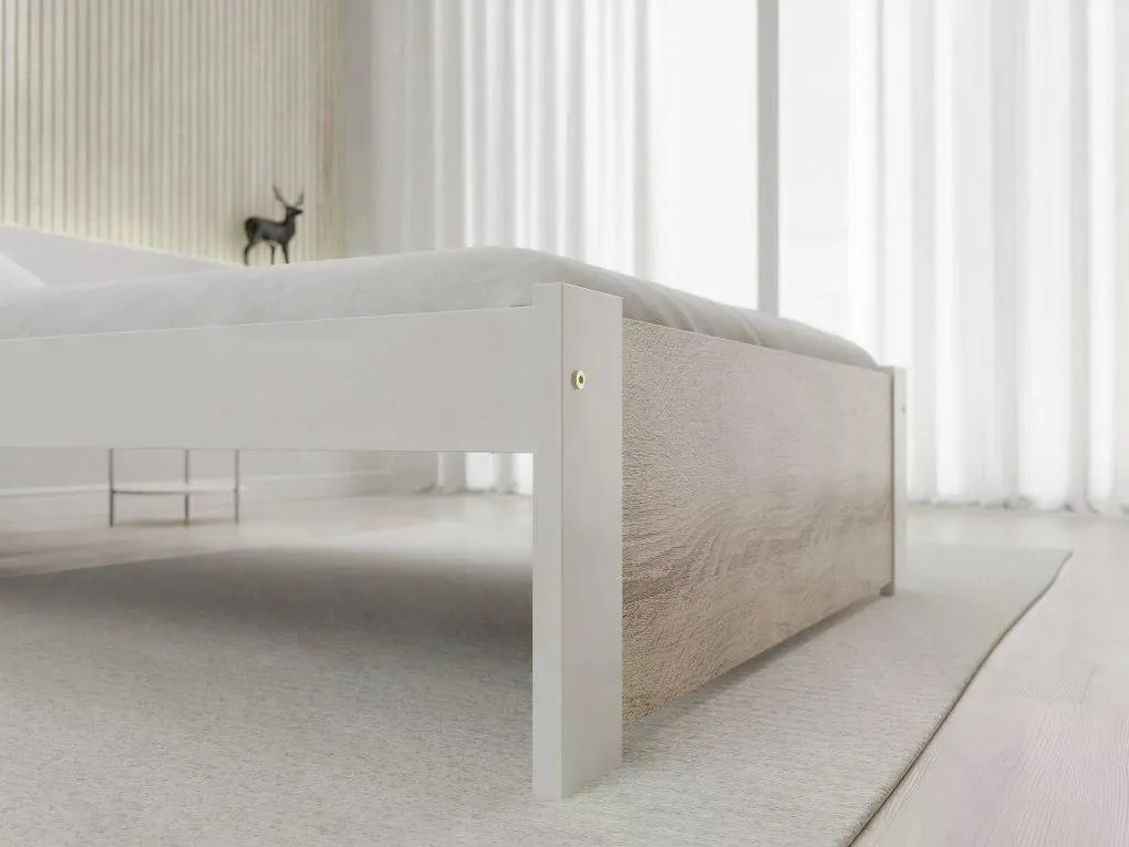 Posteľ IKAROS 80 x 200 cm, biela/dub sonoma Rošt: S lamelovým roštom, Matrac: Matrac DELUXE 10 cm