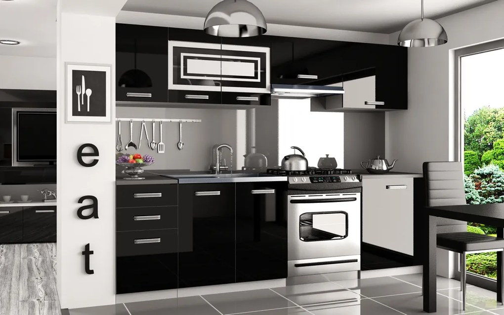 Kuchyňa čierna lesklá Simpli 240 cm