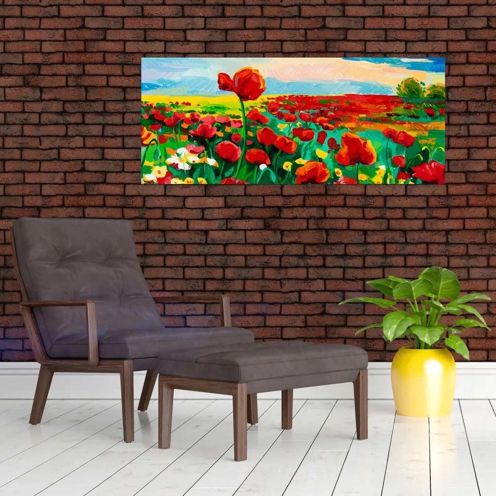 Obraz poľa s vlčími makmi (120x50 cm)