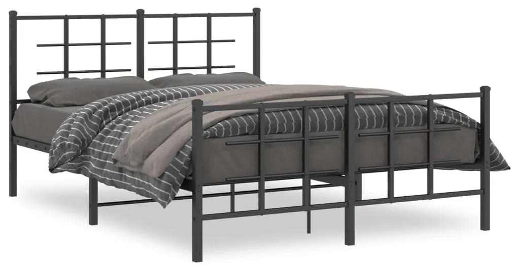 Kovový rám postele s čelom a podnožkou čierny 140x200 cm 355580