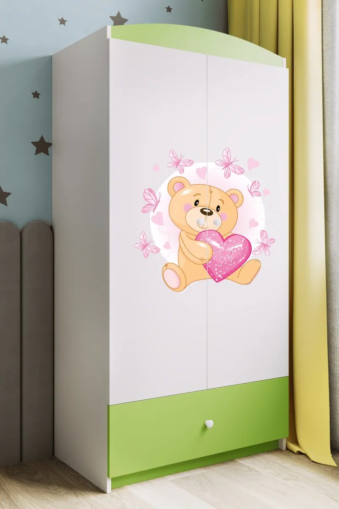 Detská skriňa Babydreams 90 cm medvedík s motýlikmi zelený