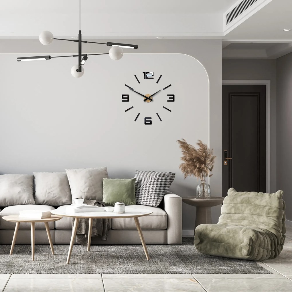 Nástenné samolepiace hodiny City 60 cm dub prírodný/čierny