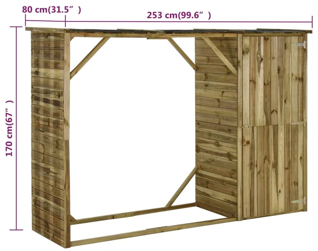 Prístrešok na náradie a drevo, borovica 253x80x170 cm