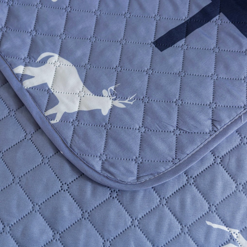Prehoz na posteľ DEER AND TREE sivomodrý Rozmer: 220 x 240 cm