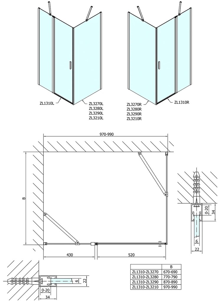 Polysan Polysan, Zoom Line obdĺžniková sprchová zástena 1000x700mm L/P varianta, ZL1310ZL3270