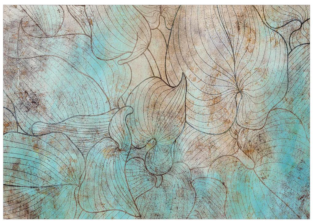Artgeist Fototapeta - Leaves in Blue Veľkosť: 147x105, Verzia: Samolepiaca