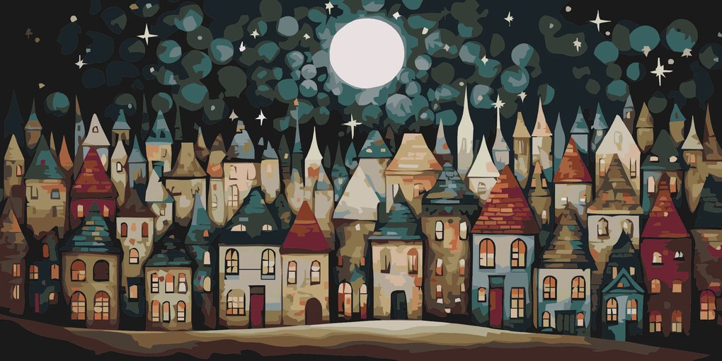 Gario Maľovanie podľa čísel Domčeky v noci Rozmery: 40 x 80 cm, Rámovanie: S vnútorným rámom