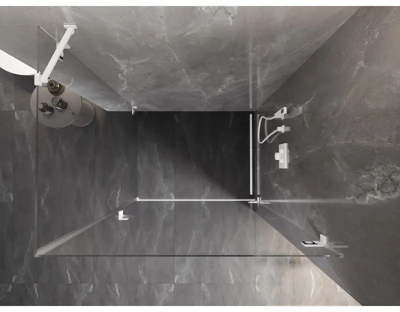 Mexen Lunar-B, pravostranný výklopný sprchový kút 90 x 70 cm, 8mm číre sklo, biely profil, 832-090-070-20-00-P