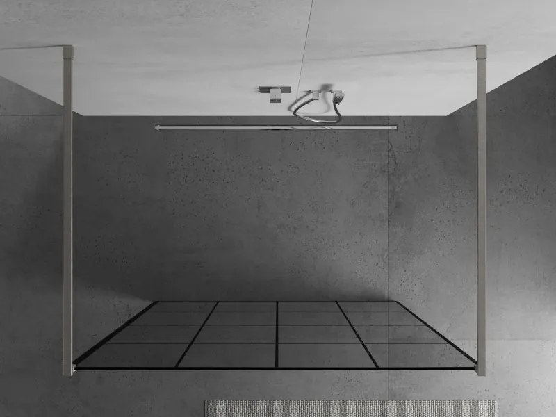 Mexen Kioto, sprchová zástena Walk-In 150 x 200 cm, 8mm sklo čierny vzor, brúsená oceľ profil, 800-150-002-97-77