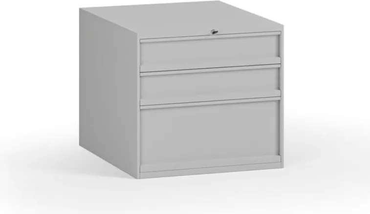 Závesný dielenský box na náradie k pracovným stolom, 3 zásuvky, zámok, 510 x 592 x 470 mm, sivá