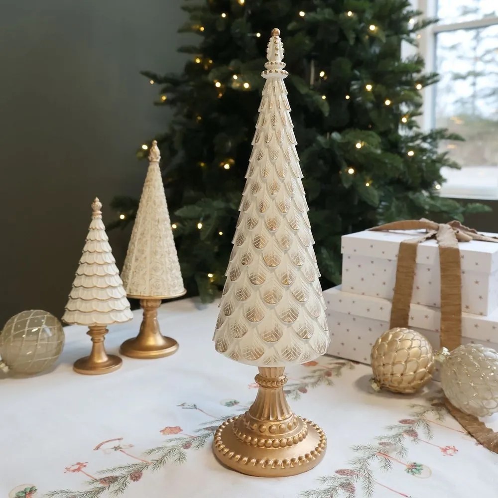 Krémovo-zlatý antik dekoračný vianočný stromček Noël - Ø 12*42 cm